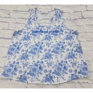Burn Boot Camp Tank Top WOMENS SIZE L Blue Floral Soft Stretch Workout Shirt